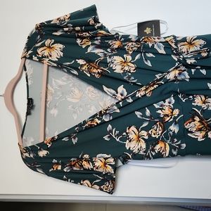 Floral high low green cotton dress XXL new with tags